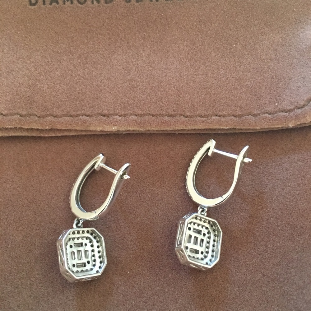 Solid 14K White Gold Genuine Diamond Drop Earrings - Picture 5 of 7